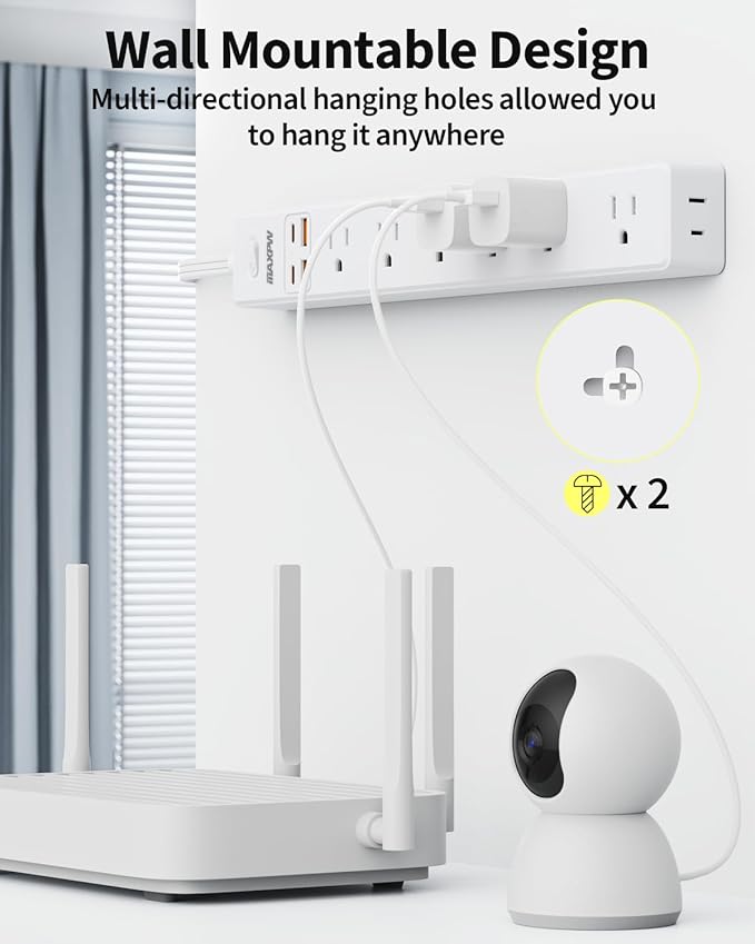 2 Pack Power Strip Surge Protector - 7 Outlets 4 USB Ports (2 USB C), 6 Ft Ultra Thin Flat Plug Extension Cord, 1875W/15A, 1700 Joules, Wall Mount for Home Office Dorm, White-DeskLoop Office