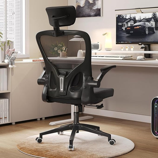 Ergonomic Office Chair, High-Back Mesh Computer Desk Chair with Adjustable Height, Lumbar Support, Flip-Up Armrests,headrest,and Swivel Rolling Design for Home and Office Use-DeskLoop Office