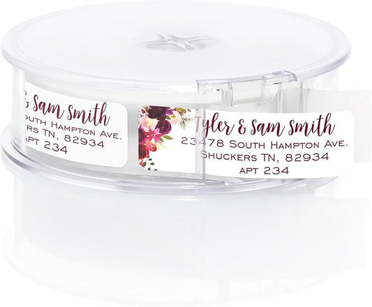 Fall Floral Rolled Address Labels / 250 Personalized Return Address Labels/Designer Address Stickers in Elegant Plastic Dispenser-DeskLoop Office