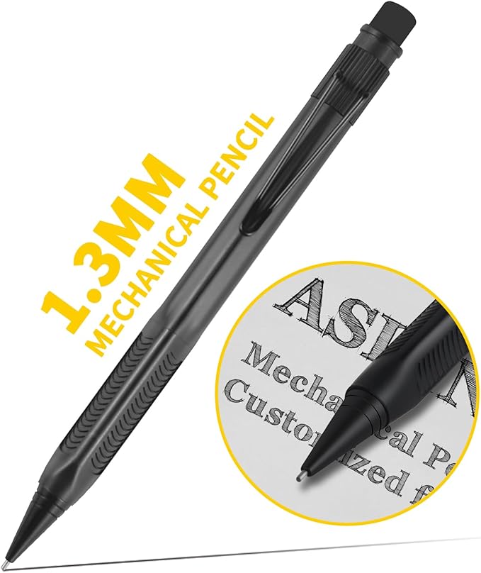 ASINNO 1.3 MM Mechanical Pencil, Weatherproof 2B Dark Lead, Heavy Duty Mechanical Pencil Woodworking Pencils with 20 Lead Refills and 4 Erasers, for Outdoor Marking Drafting Drawing Sketching-DeskLoop Office