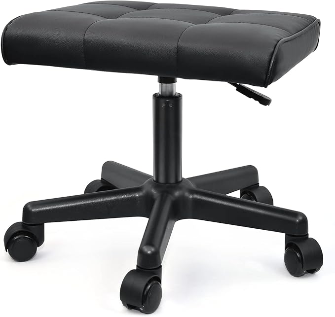 Footrest Under Desk Leg Rest Ottoman Adjustable Height Foot Stool with Wheels Leather Footrest for Home Office-DeskLoop Office