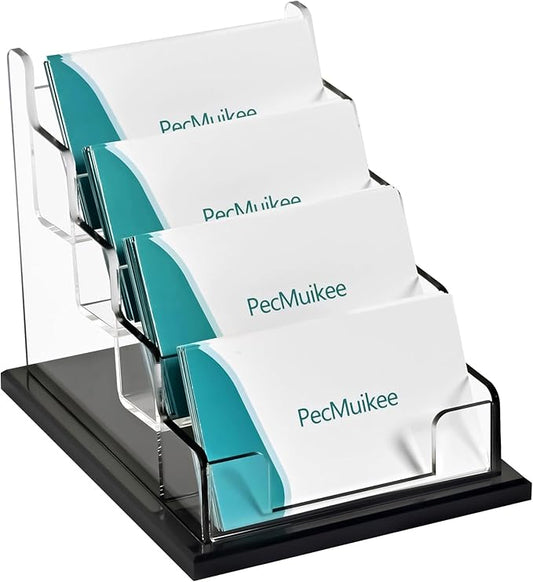 PecMuikee Business Card Holder for Desk,Acrylic Business Card Display Stand,Multiple Business Card Holders for Office, Exhibition, Home, Restaurant (4 Slot)-DeskLoop Office