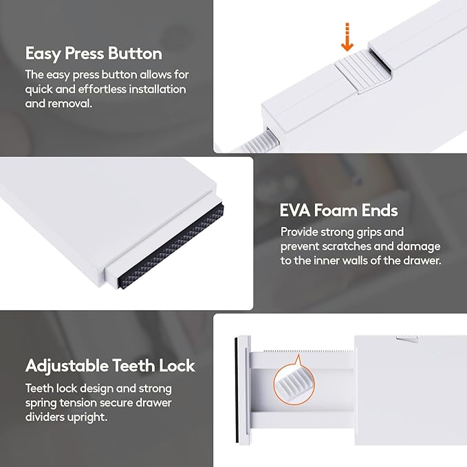 Lifewit 5 Pack Drawer Dividers 4" High, 11-17" Adjustable Dresser Drawer Organizers for Clothes, Expandable Dresser Separators in Bedroom/Bathroom/Kitchen/Vanity/Office Organization and Storage, White-DeskLoop Office