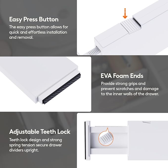 Lifewit 4 Pack Drawer Dividers 4" High,11-17" Adjustable Dresser Drawer Organizers for Clothes, Expandable Dresser Separators in Bedroom/Bathroom/Kitchen/Vanity/Office Organization and Storage, White-DeskLoop Office