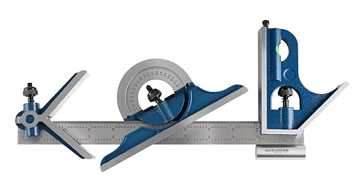 Accusize Industrial Tools 12'' 4 Combination Square Ruler Set Protractor Satin, 4-R Graduation, 0000-8101-DeskLoop Office