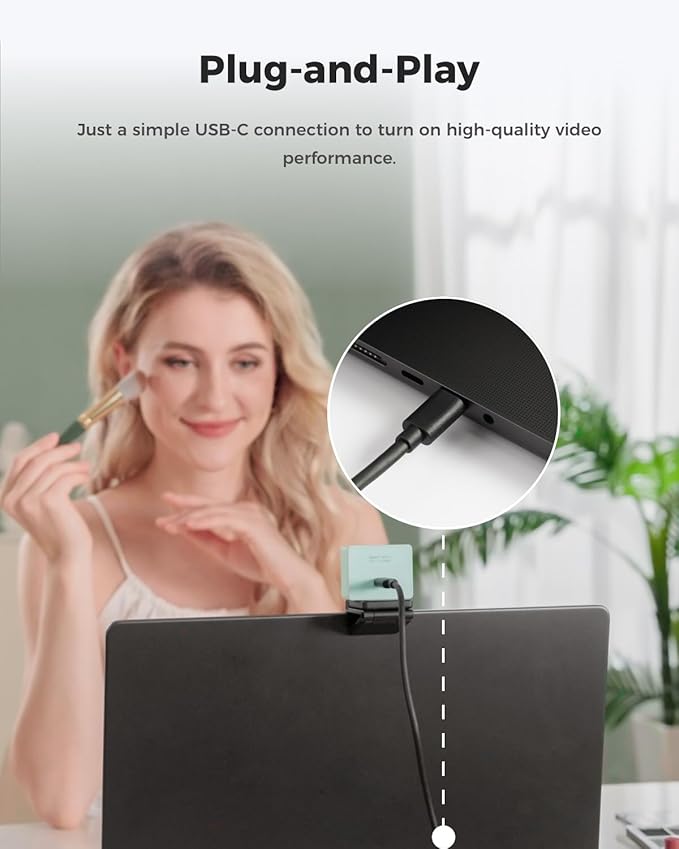 OBSBOT Meet 2-4K Webcam for PC with 1/2" Sensor, AI Framing & Autofocus, Beauty Mode, Lightweight, Gesture Control, HDR, Dual Microphone, 60 FPS, Web Cam for Streaming, Meeting, Gaming. (Aurora Green)-DeskLoop Office