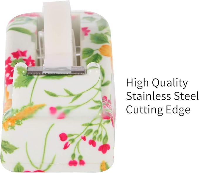 VIBRANZ-LAB Cute Tape Dispenser Desk Cute Home Office Desk Supplies Fun Desk Accessories Floral Tape Dispenser Cute Office Supplies for Women Desk Weighted Non-Skid Non-Slip Base Tape Dispensers-DeskLoop Office