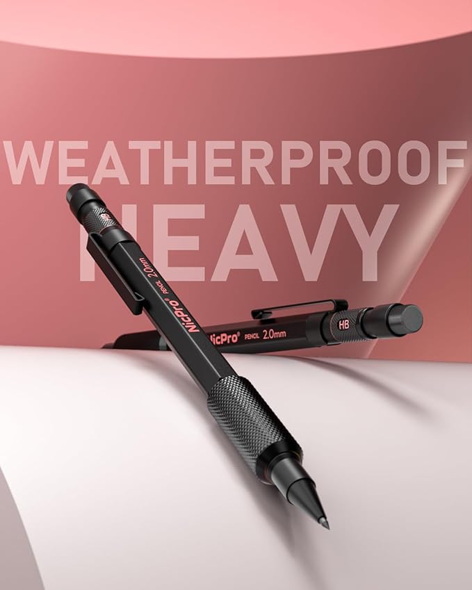 Nicpro 5 Pack 2mm Mechanical Pencils Set with Case, 65 Graphite Lead Refills (6B 4B 2B HB 2H 4H), 72 Colored Lead, Erasers -Weatherproof Metal Barrel, Heavy Duty Carpenter Pencil For Drawing Sketching-DeskLoop Office