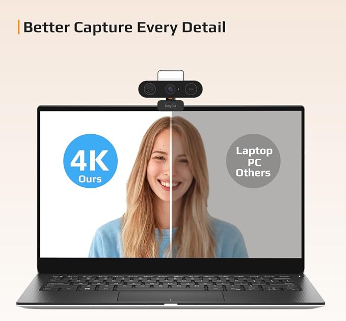5-in-1 Design 4K Webcam with Speaker and Microphone, Built-in Light, Privacy Cover, AI Auto-Framing Cam, Computer USB C Web Camera for PC, Desktop, Laptop, Mac, Streaming, Video Conference-DeskLoop Office
