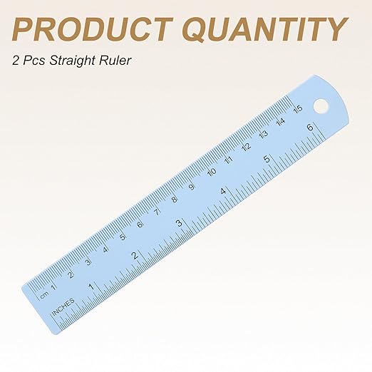 HARFINGTON 2pcs Metal Straight Ruler 15cm Metric SAE Aluminum Alloy Measuring Rulers Scale Tool with Hole for Measure Study Reading Classroom Office, Light Blue-DeskLoop Office