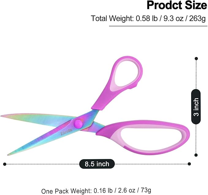 8.5" Scissors All Purpose, Multipurpose Office Scissors Set of 3 pack, sharp Titanium Coating Blade and Soft Comfort-Grip Sturdy Scissors for Fabric School Craft Sewing Home, Right/Left Handed, Purple-DeskLoop Office
