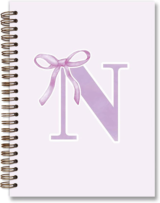 foedor Coquette Trendy Preppy Purple Bow Spiral Notebook,Initial N Journal Personalized Teen Girl Gifts,Monogrammed Gifts for Women Teen Girl,College Ruled Hardcover Spiral Notebook(purple)-DeskLoop Office
