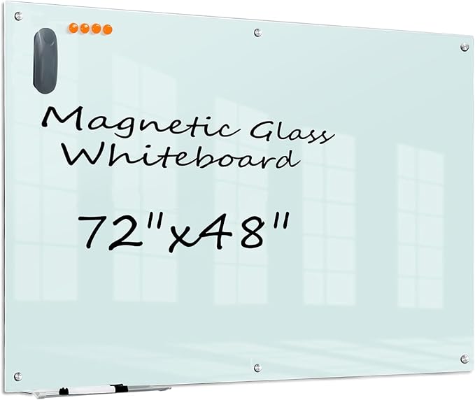 KIZZBY Glass Dry Erase White Board - Magnetic Boards for Wall, 72"x48" Large Frameless Whiteboard for Office, Home & School-DeskLoop Office