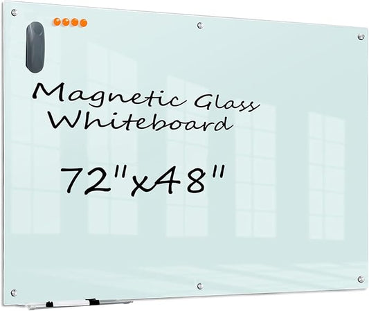 KIZZBY Glass Dry Erase White Board - Magnetic Boards for Wall, 72"x48" Large Frameless Whiteboard for Office, Home & School-DeskLoop Office