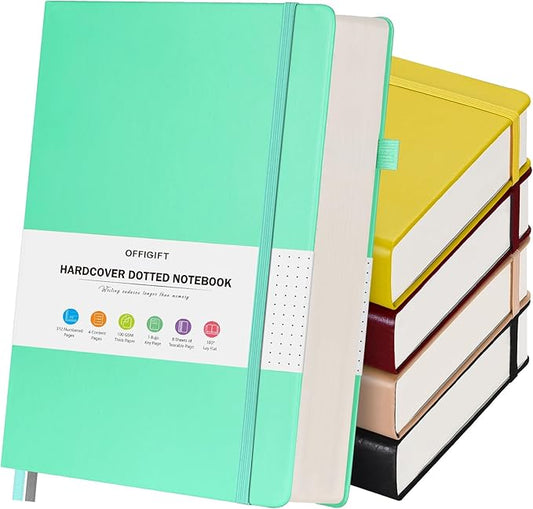 5 Pack Bullet Dotted Journal Notebook, 312 Numbered Pages Dot Grid Notebooks Bulk, 100gsm No Bleed Paper Hardcover Leather Journal, Dot Journal Notebook Set for Women Men School Office, A5, Multicolor-DeskLoop Office