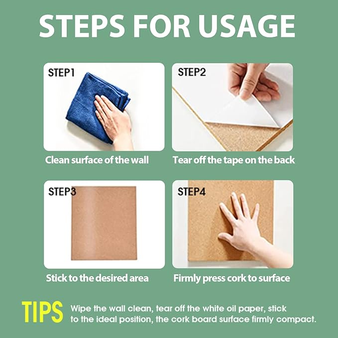 9 Pack Cork Bulletin Board 17"x8" - 1/2" Thick Cork Board Tiles,Self-Adhesive Frameless Cork Tiles Wall Decor with 50 PCS Pushpins for DIY, Office, School and Home Decor-DeskLoop Office