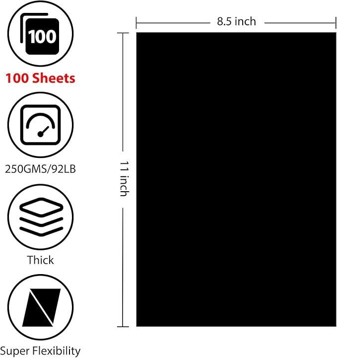 100 Sheets Black Cardstock 8.5” x 11”, 92lb/250gsm Black Card Stock, Thick Card Stock Paper, Heavy Cardstock Paper for Printer, Resume, Scrapbooks, Art, Crafts, Business Cards