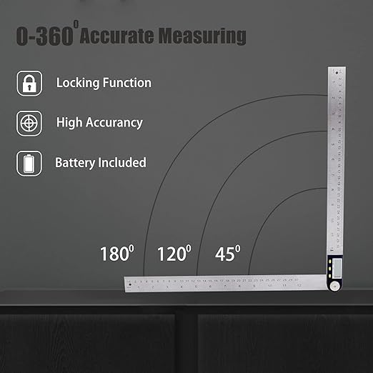 Delgada 12 inch/300mm Digital Angle Ruler and Stainless Steel Digital Angle Finder or Digital Protractor with Zeroing and Locking Function Battery Included-DeskLoop Office