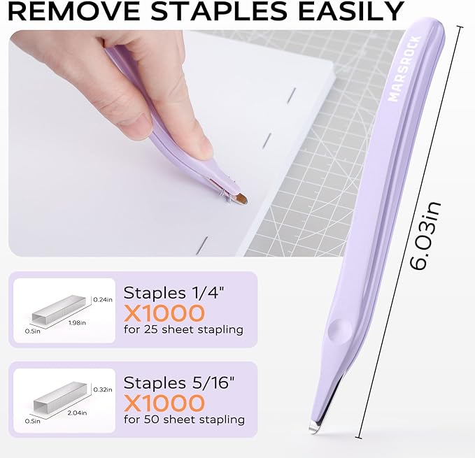 Effortless Stapler for Desk with 40-50 Sheet Capacity, 2000 Staples, 1-Touch Stapling, Ergonomic & Easy to Load Desktop Staplers, Heavy Duty Stapler, and Magnetic Staple Remover, Purple-DeskLoop Office