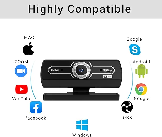 2K Webcam,Webcams for PC, AutofocusNoise Cancellation,Plug & Play USB Web cam for Laptop, Desktop, PC, Mac, Zoom, Skype, Streaming-DeskLoop Office