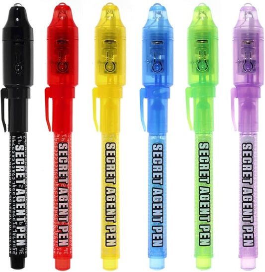 Invisible Ink Pen Stocking Stuffers: MALEDEN 6 Pcs Upgraded Spy Pen with UV Light Magic Marker for Secret Message, Kids Halloween Goodies Bags, Christmas Stockings, Party Favors Toy, Individual Packed-DeskLoop Office