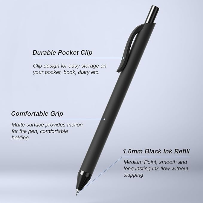 50 Pack Black Ink Pens - Bulk Pens, 1.0MM Medium Point Ballpoint Pens, Smooth Writing No Bleed Retractable Ball Point Pen (Black)-DeskLoop Office