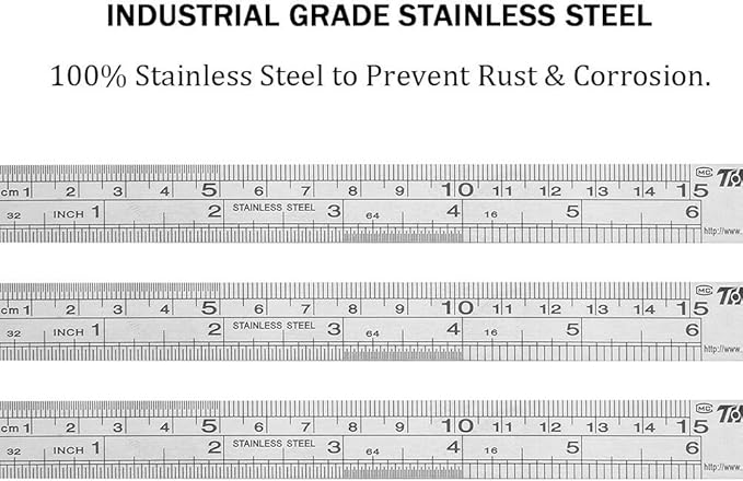 ZZTX Ruler Metal Straight Edge Stainless Steel Ruler 6 Inch Ruler Set Rulers Bulk 6 Pack-DeskLoop Office