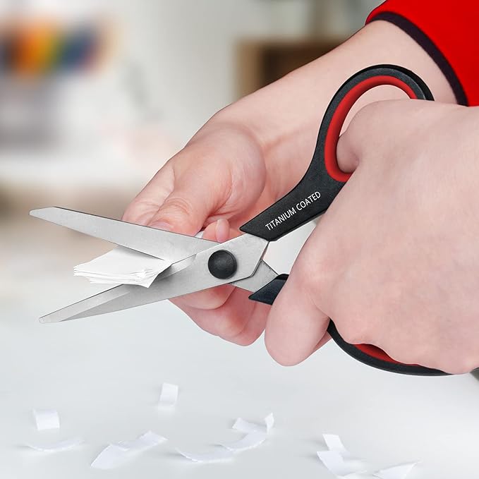 Scissors 8" Multipurpose Right/Left Handed Titanium Coated Sturdy Sharp Scissors for Office Home School Students-DeskLoop Office