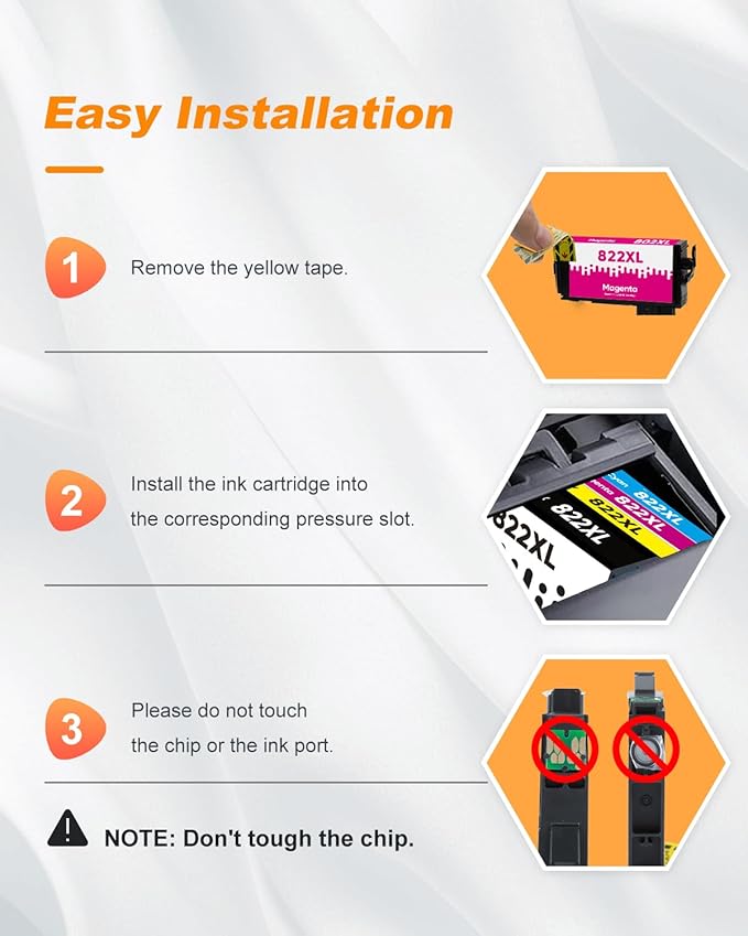 822XL Ink Cartridges Remanufactured Replacement for Epson 822XL Ink Cartridges for Epson 822 822 XL T822 for Epson WF-3820 Printer Workforce Pro WF-4820 WF-4830 WF-4833 WF-3823 Printer(5 Pack, 822XL)-DeskLoop Office