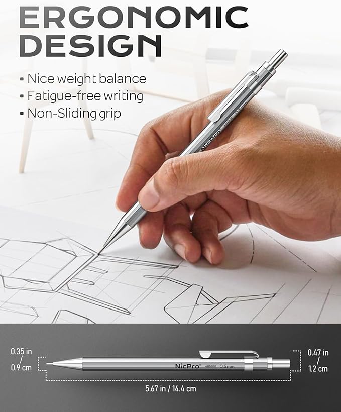 Nicpro 37PCS Art Mechanical Pencil Set, Metal Drafting Pencils 0.5 mm, 0.7 mm, 0.9 mm & 2mm Lead Pencil Holder (6B 4B 2B HB 2H 4H Colors) For Sketching Drawing With 20 Tube Lead Refills Eraser Case-DeskLoop Office