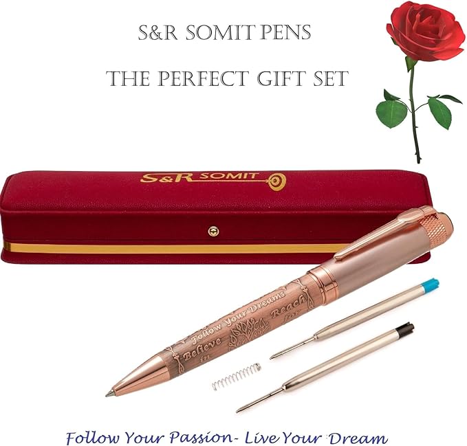 S&R Somit Fancy Pen with Gift Box - Luxury Pen for Women ā Valuable Business, Office, Executive Gift for Family & Friends ā Special Engraving & Led Decorative Box (GOLDEN ROSE)