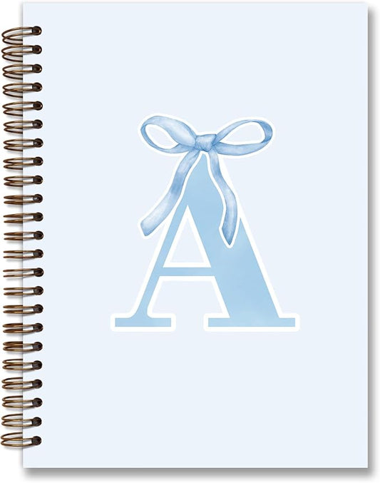 Initial A Notebook Journal,Personalized Teen Girl Gifts,Coquette Trendy Preppy Blue Bow Spiral Notebook,Monogrammed Gifts for Women Teen Girl,College Ruled Hardcover Spiral Notebook 5.5 x 8.3-DeskLoop Office