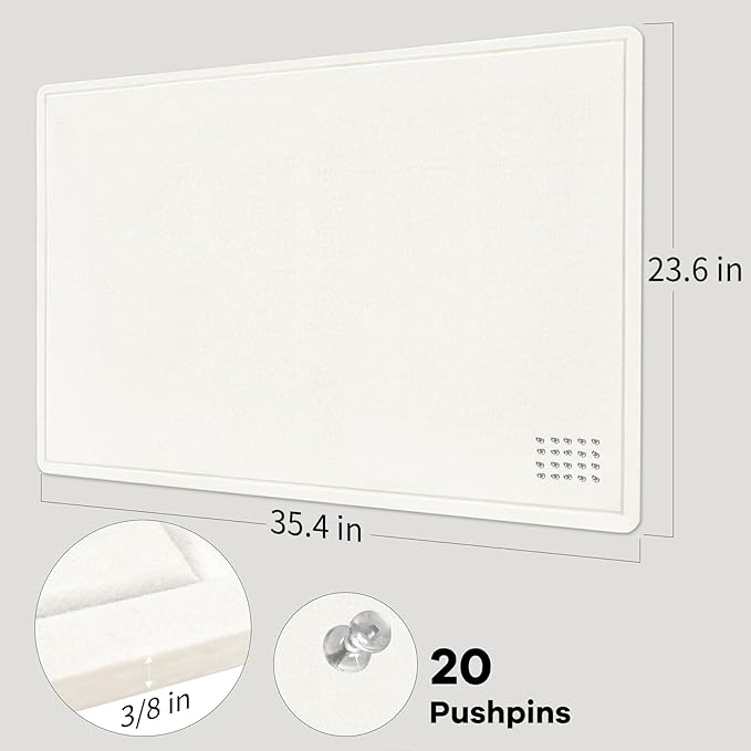 Bulletin Board, 36 x 24 Inches Felt Pin Board - Decorative Cork Alternative for Wall, 3' x 2' Foldable Picture Self-Adhesive Vision Prayer Board With 20 Pushpins - White-DeskLoop Office