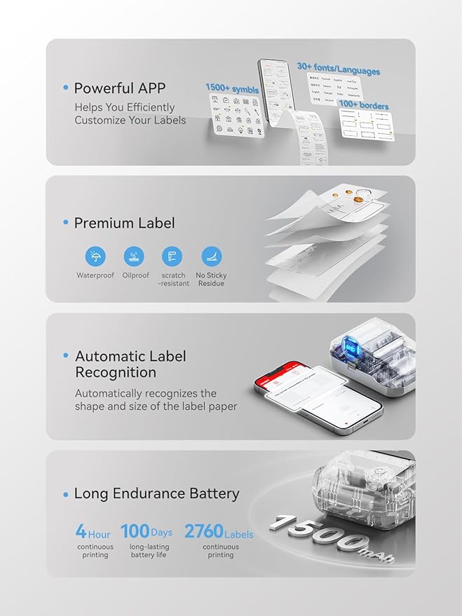 NIIMBOT B1 Bluetooth Label Maker Machine with Tape, Easy to Use, Large Waterproof Label, 2 Inch Portable Thermal Label Printer with Multiple Templates for Kitchen,Home, School, Small Business,Grey-DeskLoop Office