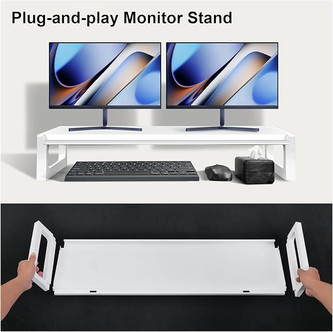 Dual Monitor Stand Riser – 36-Inch Computer Monitor Stand with Multifunctional Slot for 2 Monitors, Multi-Purpose Desktop Storage for Laptop, Printer, TV-DeskLoop Office