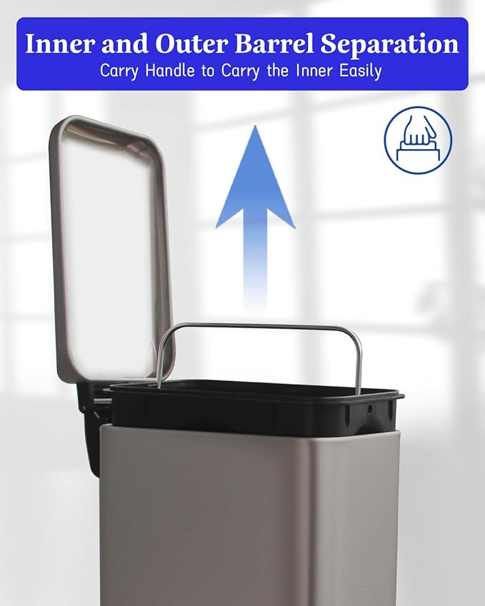 Bathroom Trash Can with Lid,5 Liter / 1.3 Gallon Small Trash Can with Removable Liner, Soft Close lid & Step Pedal, Stainless Steel Trash Bin for Bathroom,Bedroom,Home Office, Kohler Grey-DeskLoop Office