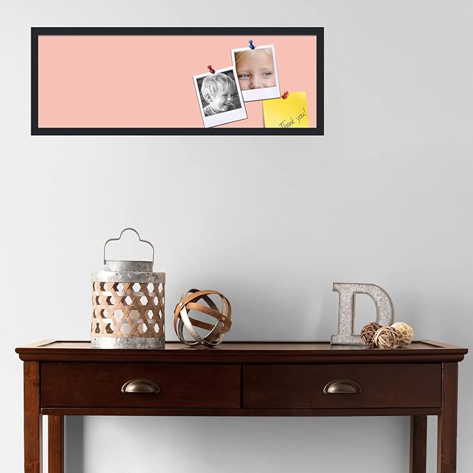 PinPix 36x12 Inch Cork Bulletin Board. This Decorative Framed Pin Board Comes with Pink Pastel Design and a Satin Black Frame. Ideal for Home Office Decor or Message Board (PinPix-1813)-DeskLoop Office