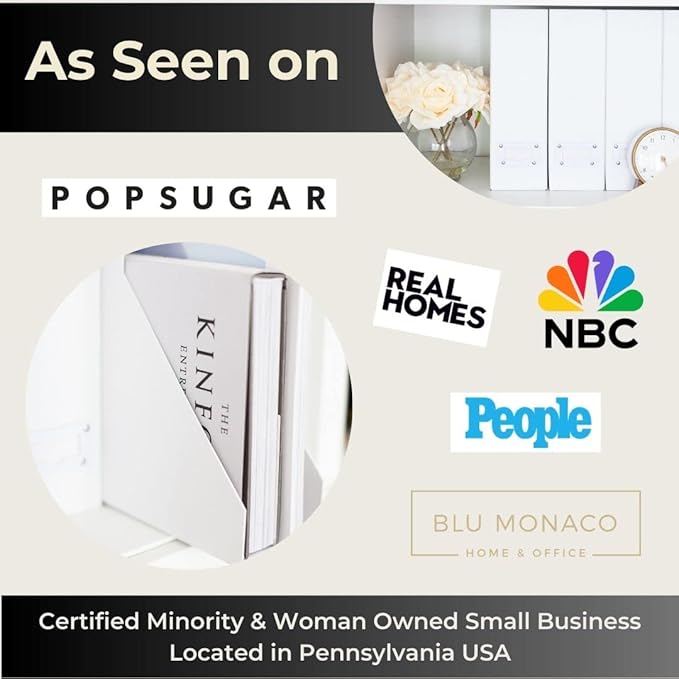 BLU MONACO Set of 6 Foldable White Magazine File Holder with White Leather Label Holders – Stylish Cardboard Desk Organizer Vertical File Organizers Magazine Storage for Workspace and Shelves-DeskLoop Office