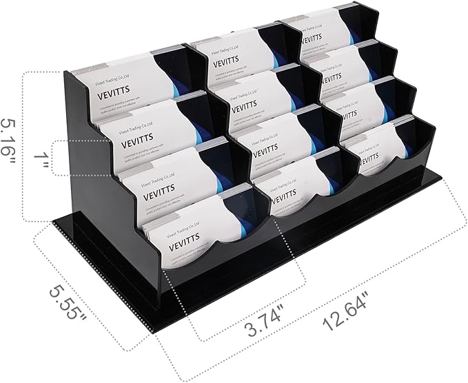 Business Card Holder, Acrylic Business Card Display, Clear Desktop Business Card Stand for Exhibition, Home & Office Black 4 Tiers 12 Slots-DeskLoop Office