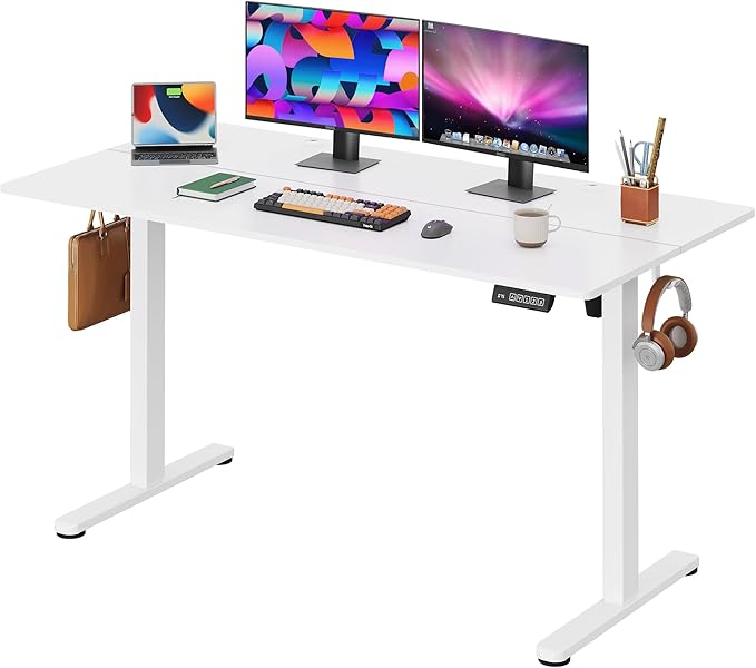 DEVAISE 55 Inch Electric Standing Desk, 3 Adjustable Height Stand up Desk for Home Office, Ergonomic Sit to Stand Desk with LED Touchscreen, Headphone Hook, 3 Memory Preset Computer Desk (White)-DeskLoop Office