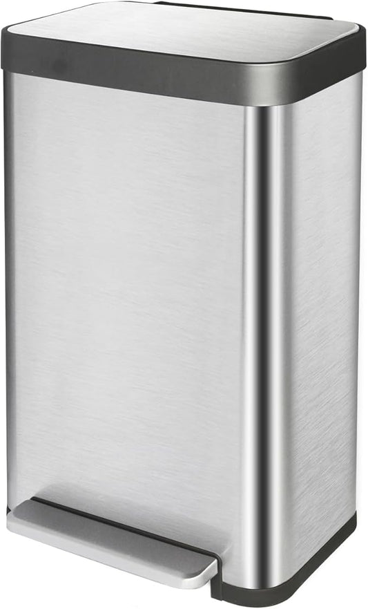 50 Liter / 13 Gallon Trash Can, Fingerprint Proof Stainless Steel Kitchen Trash Can with Removable Inner Bucket, Step Trash Bin for Home Offices and Public Areas-DeskLoop Office
