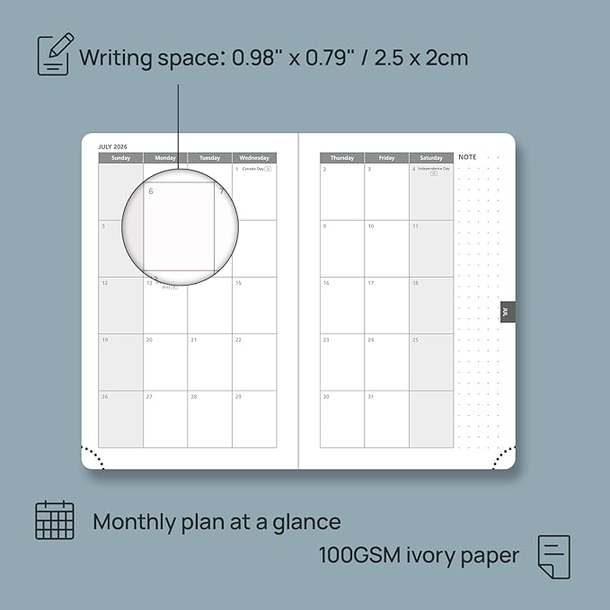 POPRUN 2026 Planner (Pocket Size 4''x 6.25'' Hardcover) - Small Calendar for Purse with Hourly Schedule & Vertical Weekly Layout, Monthly Calendars, 100 GSM - Haze Blue-DeskLoop Office