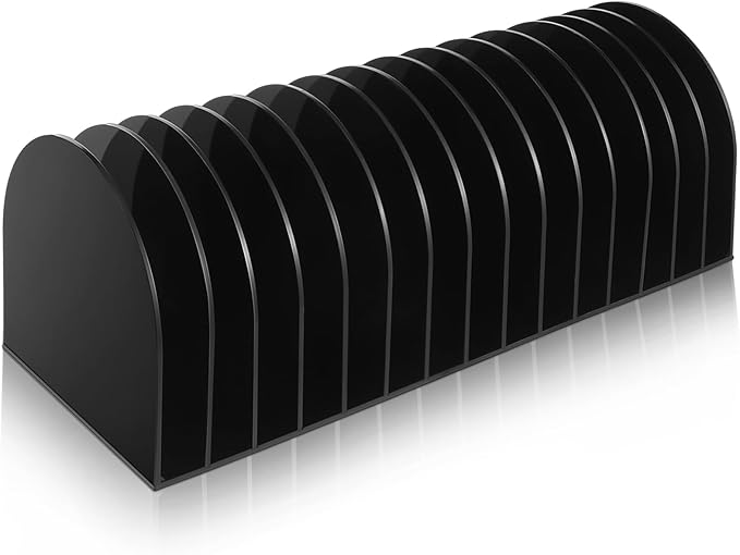 Ctosree Acrylic File Organizer for Desk Vertical 15 Compartments File Sorter Mail Organizer Desktop Countertop Folder Stand Racks for Office Home School Desk(Arch,Black)-DeskLoop Office