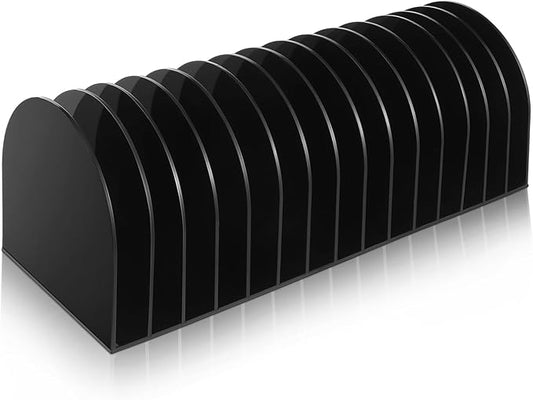 Ctosree Acrylic File Organizer for Desk Vertical 15 Compartments File Sorter Mail Organizer Desktop Countertop Folder Stand Racks for Office Home School Desk(Arch,Black)-DeskLoop Office