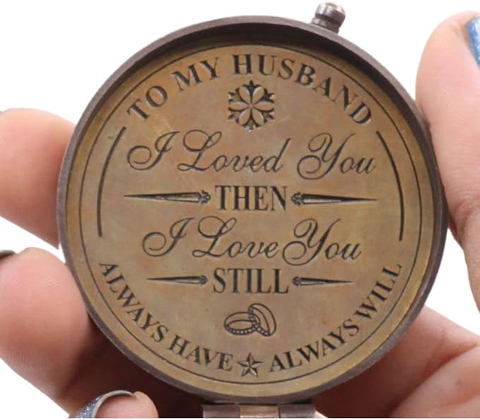 to My Husband I Love You, Brass Compass Engraved Gifts for Men, Bronze for Men, Romantic Gifts for Him/Her, Keepsake Gifts for Husband, 5th/25th 50th Wedding Ideas-DeskLoop Office