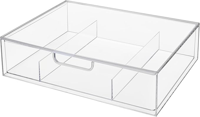STORi STAX Plastic Stackable Organizer Divided Drawer in Clear | 12.5-inches Wide | 3-Compartments to Organize Office Desk Accessories, Pens, and Notepads| Made in USA-DeskLoop Office