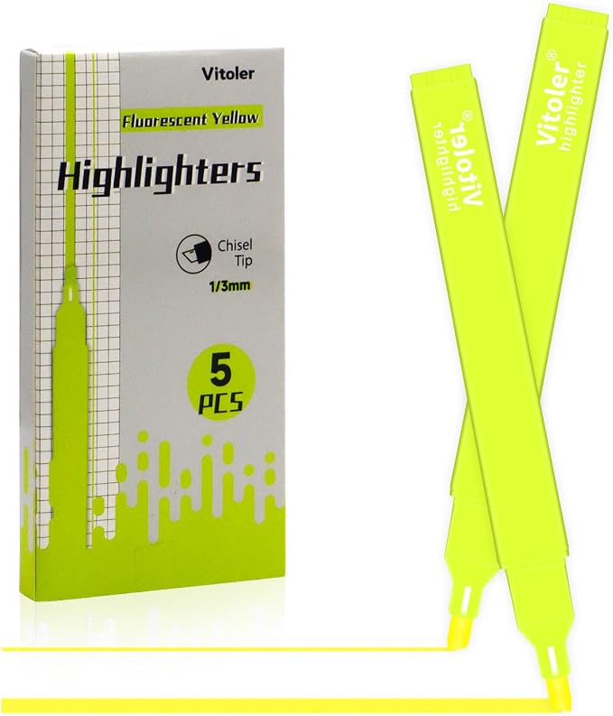 Vitoler Yellow Highlighter, Quick Dry, Cute Chisel Tip 5pcs | Dry Fast - Image 7