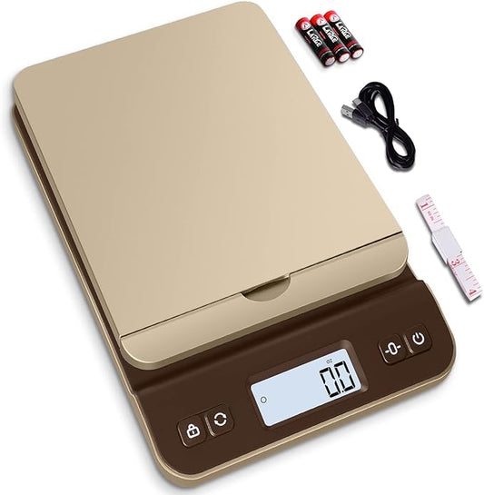 QP Digital Shipping Postal Scale, 86lb/0.1oz Accuracy Postage Scale with Hold/Tare Function, LCD Display, Flip-up Holder Package Scale, UPS Postal Scale for Packages, Battery & Tape Measure Included-DeskLoop Office