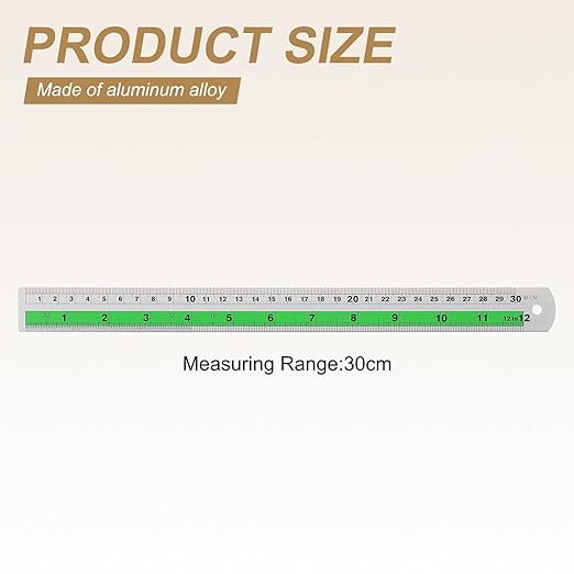 HARFINGTON 2pcs Metal Straight Ruler 30cm Metric SAE Aluminum Alloy Measuring Rulers Scale Tool with Hole for Measure Study Reading Classroom Office, Green-DeskLoop Office