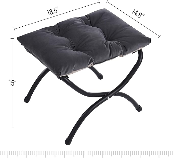 LITA Folding Upholstered Footrest Stool, Modern Small Portable Accent Ottoman with Detachable Thick Cotton Cushion Padded Sofa Stool with Metal Frame for Lazy Chair, Living Room & Bedroom, Smoky Grey-DeskLoop Office